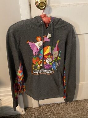 Disney Gray Zip-Up Hoodie with Multicolor Festival Graphic